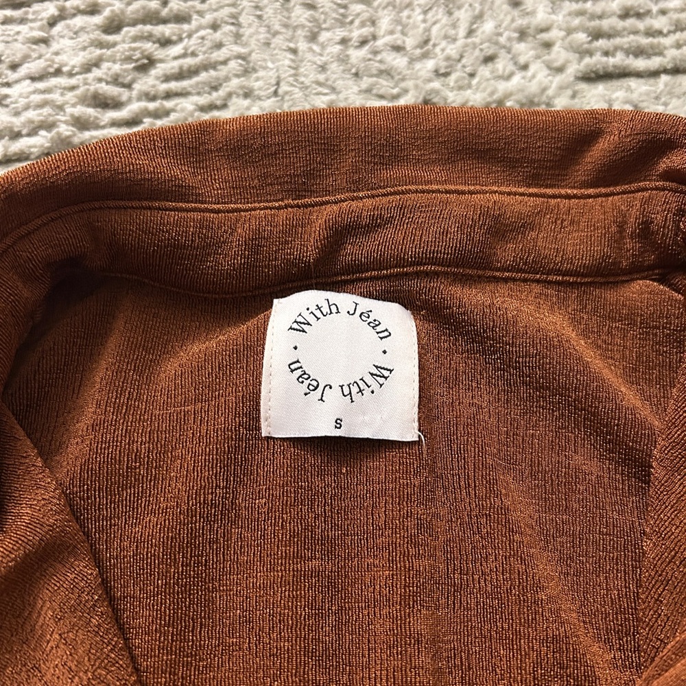 With Jean Rust Brown Long Sleeve Ruched Button Mini Dress - Picture 4 of 5